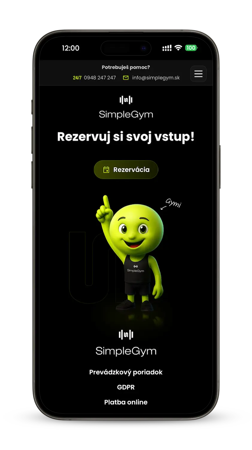 Domovská stránka aplikácie SimpleGym