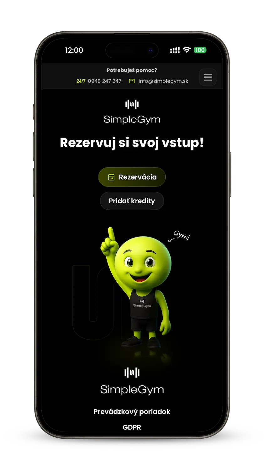 Domovská stránka prihláseného používateľa SimpleGym