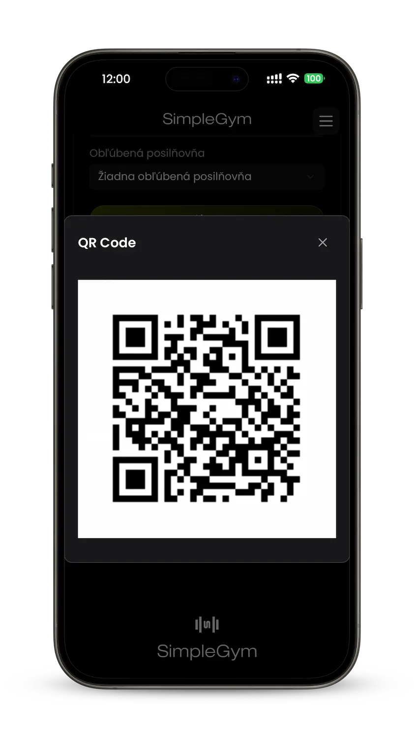 QR kód na vstup do SimpleGym
